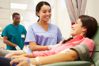 Donating blood.