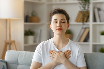 A woman looks calm.
