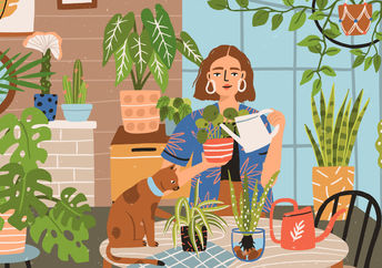 Taking care of houseplants by giving them names.