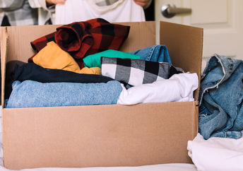 Sorting clothes.