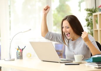 This woman is celebrating a success.