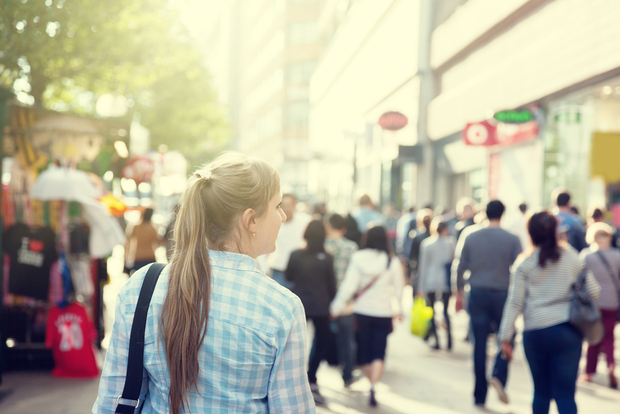 Woman walking on streets of London Woman walking on streets of London