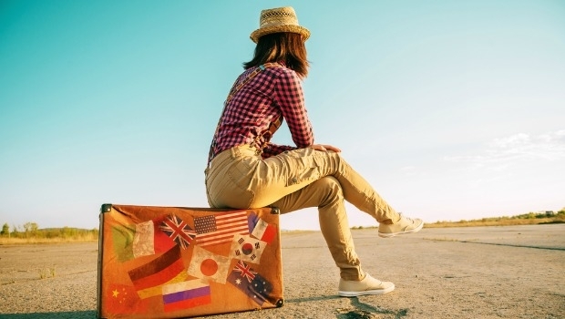 Woman with suitcase travel