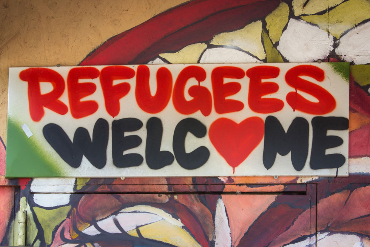 Berlin, Germany , September 16, 2015: Graffiti with the political slogan 