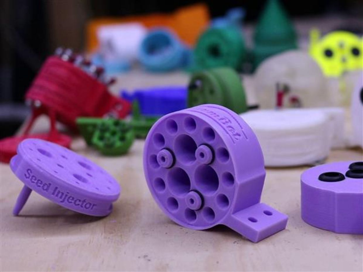 All parts of the FarmBot can also be cut and 3D-printed by the user (FarmBot) All parts of the FarmBot can also be cut and 3D-printed by the user (FarmBot)