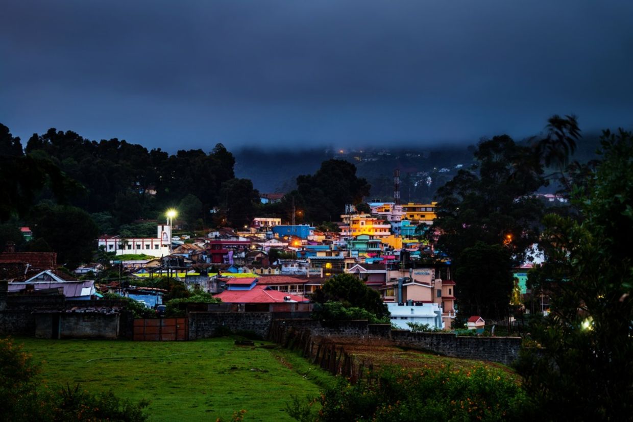 Ooty, India. Aerial view of Nilgiri mountain village Ooty in Tamil Nadu, India.
