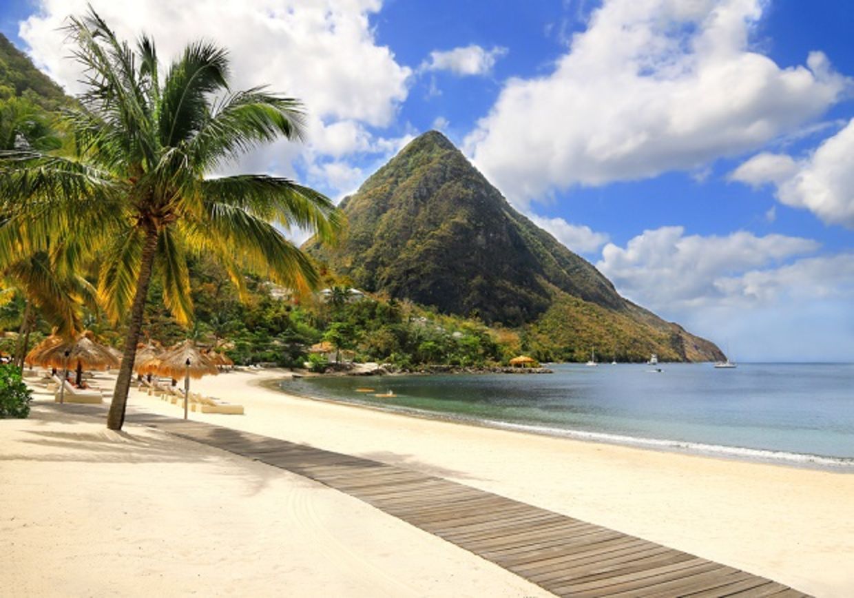 Beautiful white sand beach in Saint Lucia, Caribbean Islands Beautiful white sand beach in Saint Lucia, Caribbean Islands