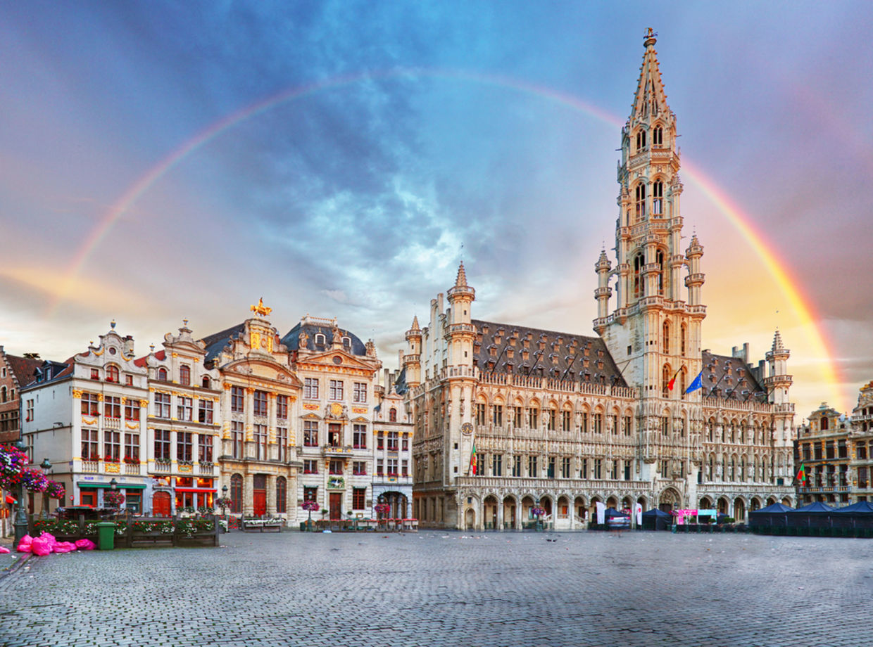 Brussels, rainbow over Grand Place, Belgium Brussels, rainbow over Grand Place, Belgium