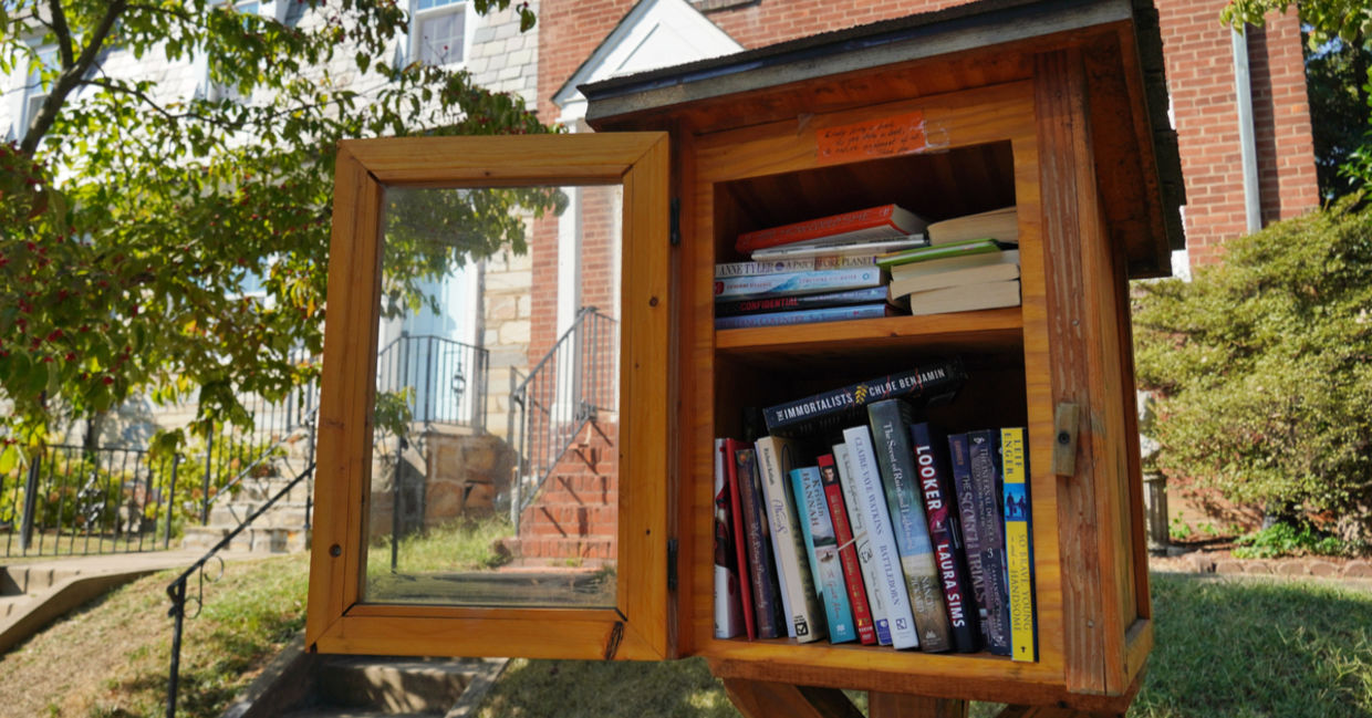 A handmade book-lending cupboard A handmade book-lending cupboard