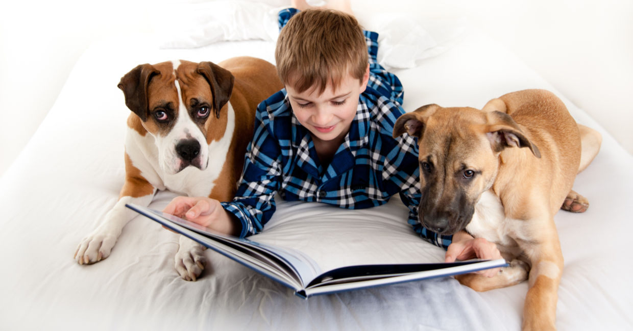 Kids reading to shelter dogs Kids reading to shelter dogs