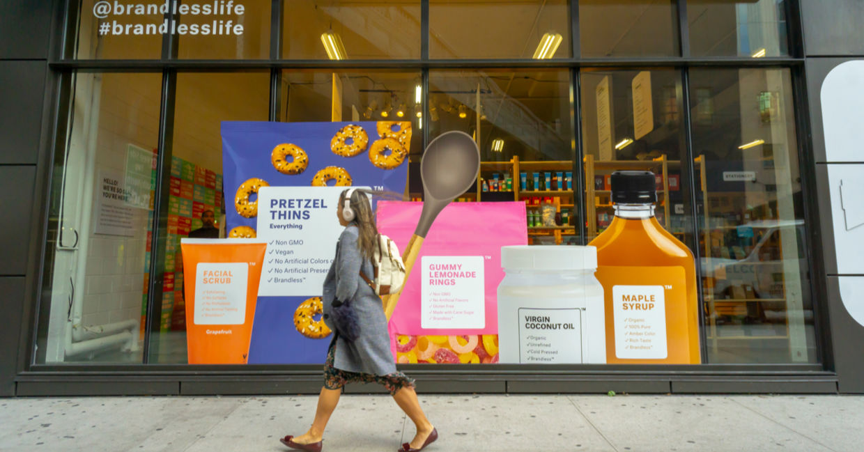 A selection of Brandless products are shown on a table A selection of Brandless products are shown on a table