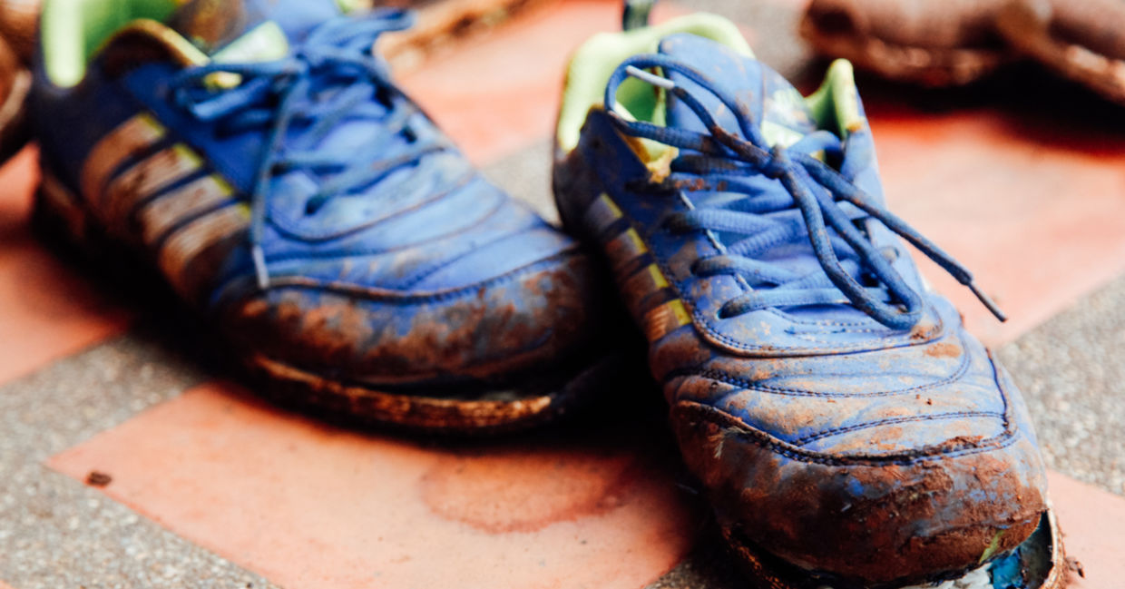 Old running shoes ready for recycling Old running shoes ready for recycling