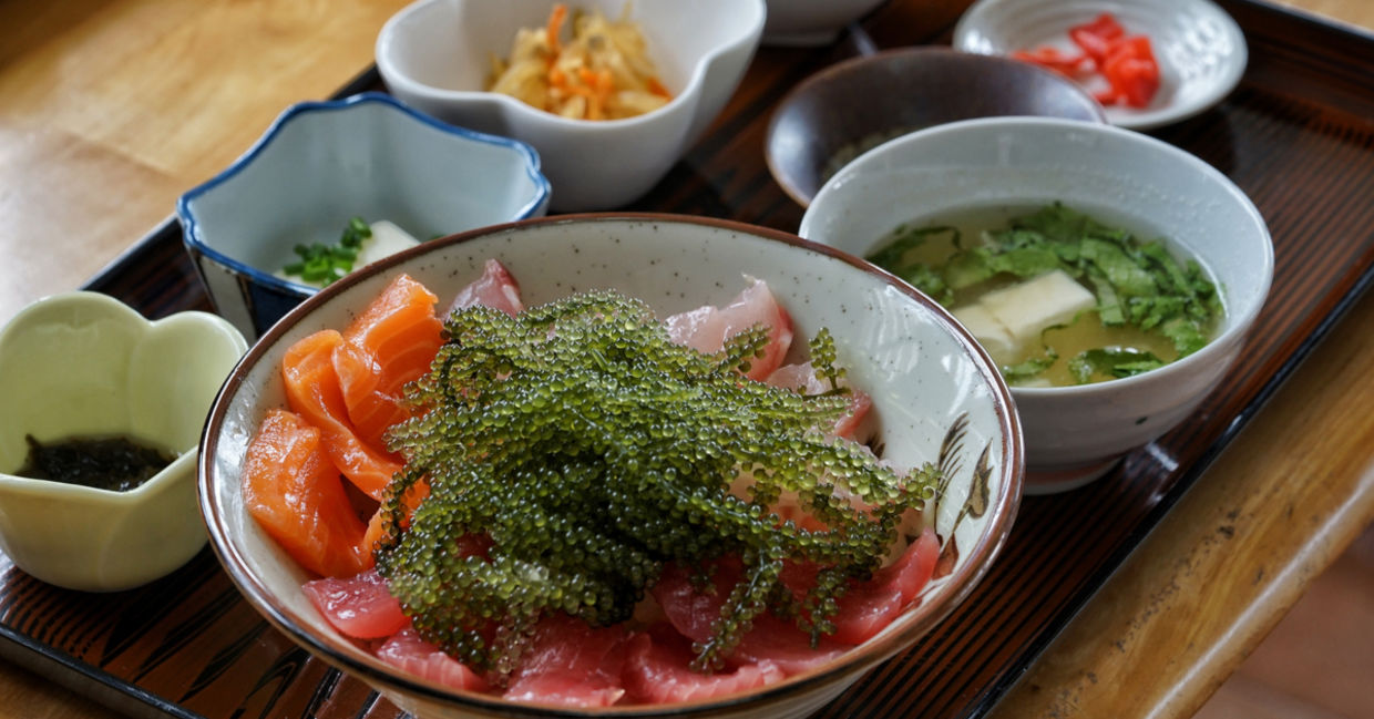 A healthy Japanese lunch served in Okinawa. A healthy Japanese lunch served in Okinawa.