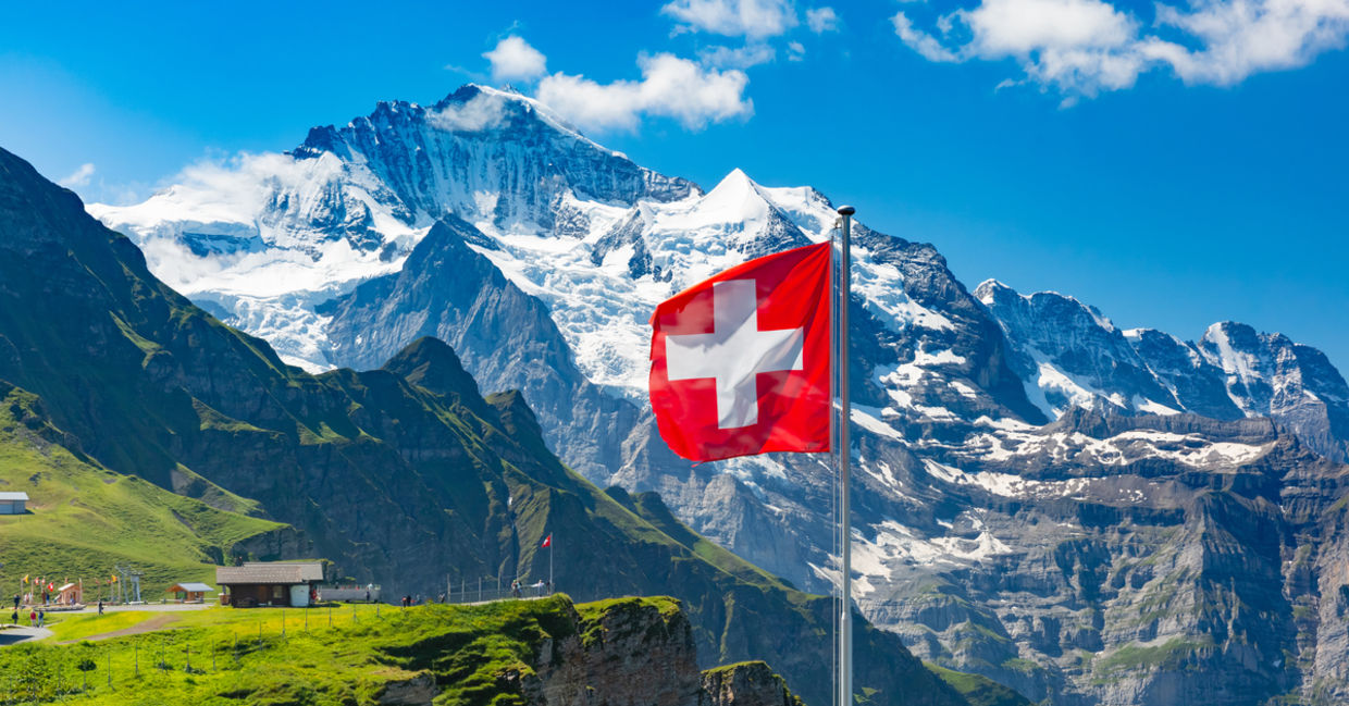 Swiss flag on the top of Mannlichen (Jungfrau region, Bern, Switzerland) Swiss flag on the top of Mannlichen (Jungfrau region, Bern, Switzerland)