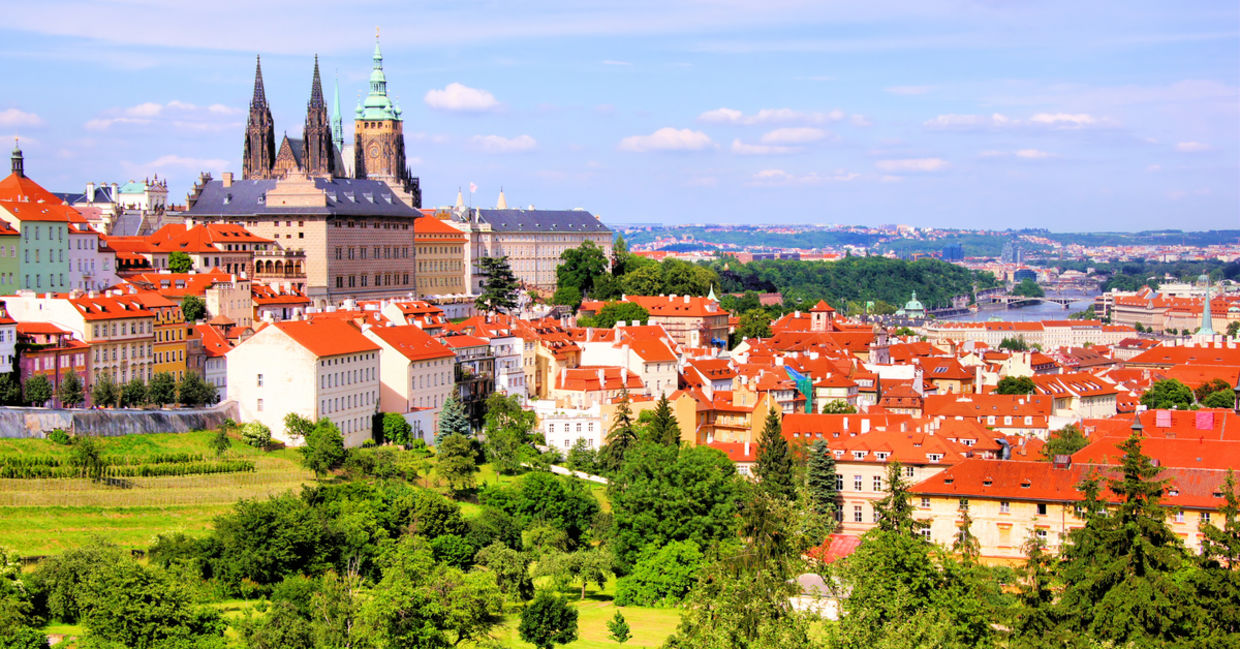 View over historic center of Prague with castle, Czech Republic View over historic center of Prague with castle, Czech Republic