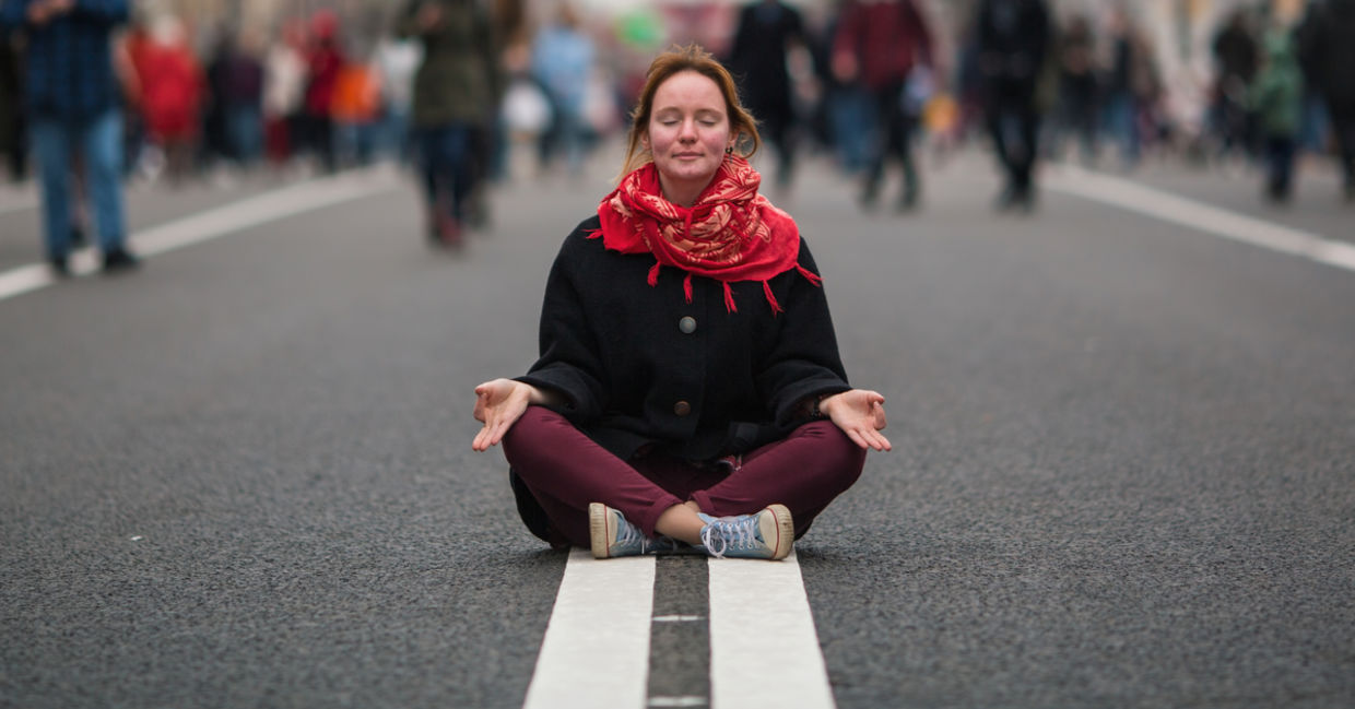 Meditating on a busy street Meditating on a busy street