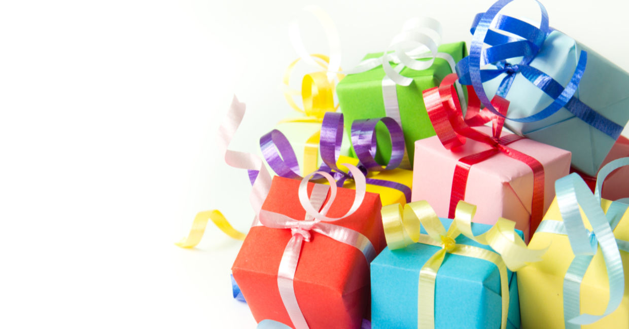 A pile of beautifully multi-colored gifts. A pile of beautifully multi-colored gifts.