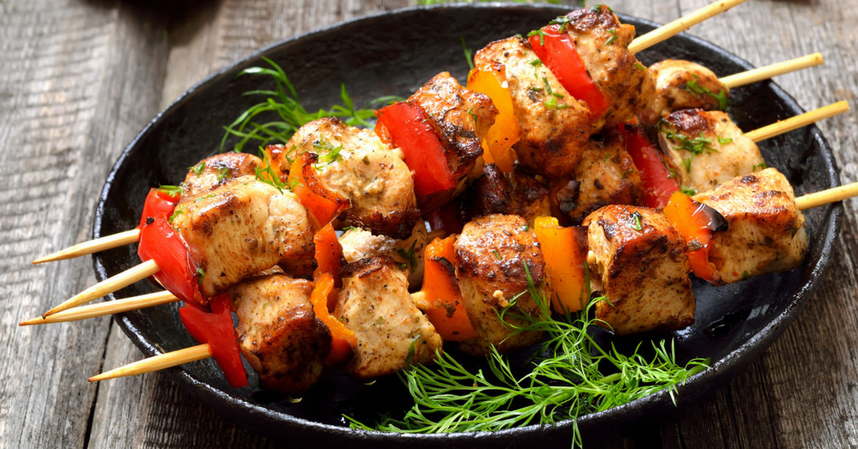 Chicken skewers on the barbeque grill is very healthy. Chicken skewers on the barbeque grill is very healthy.