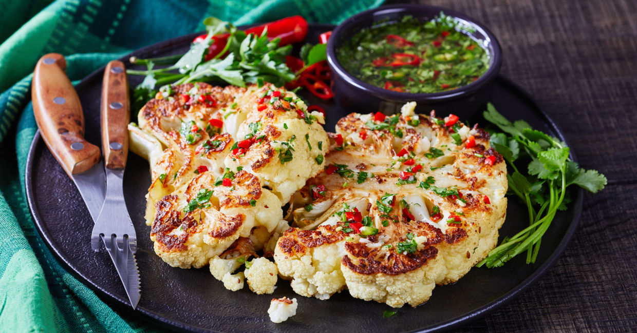 Grilled cauliflower is good for vegans. Grilled cauliflower is good for vegans.