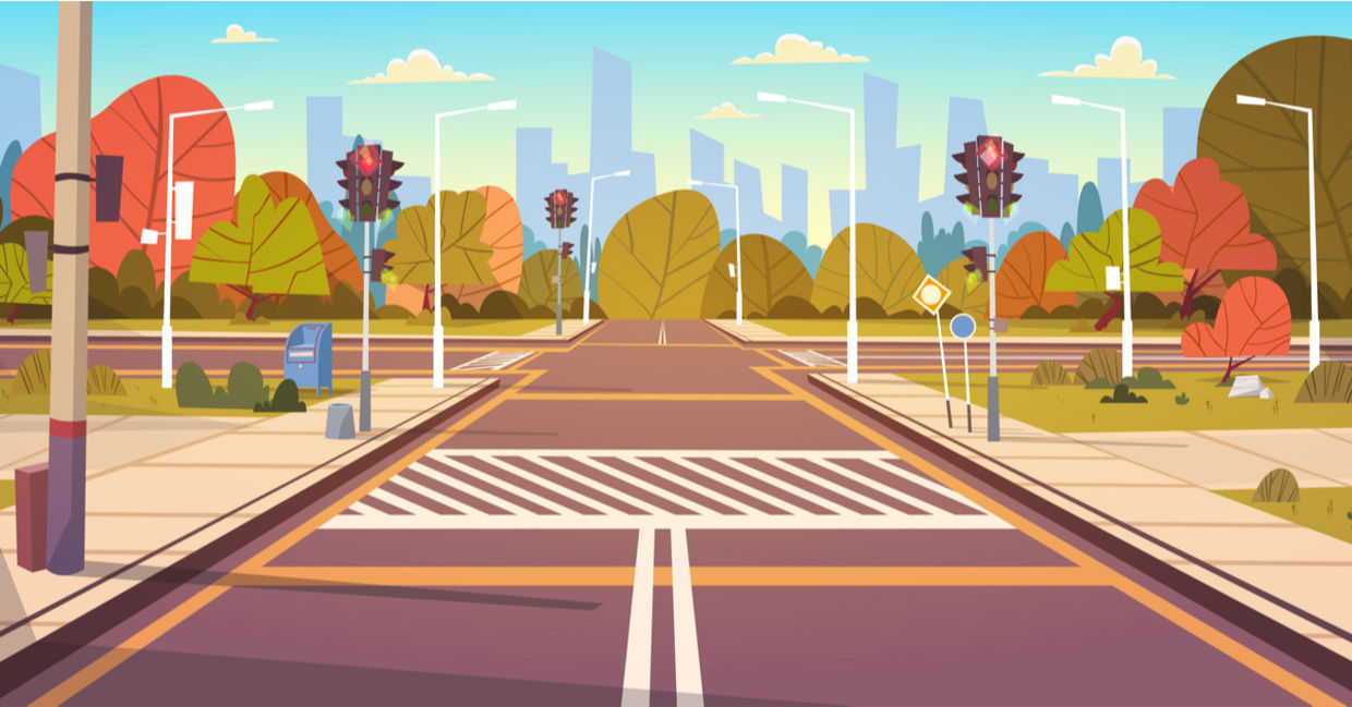 Clean street with crosswalk and traffic lights Clean street with crosswalk and traffic lights