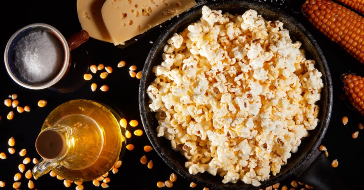 A bowl of homemade, seasoned popcorn. A bowl of homemade, seasoned popcorn.