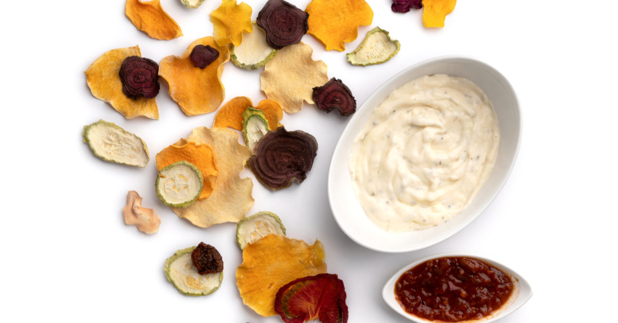 An assortment of crunchy, oven-baked veggie chips. An assortment of crunchy, oven-baked veggie chips.