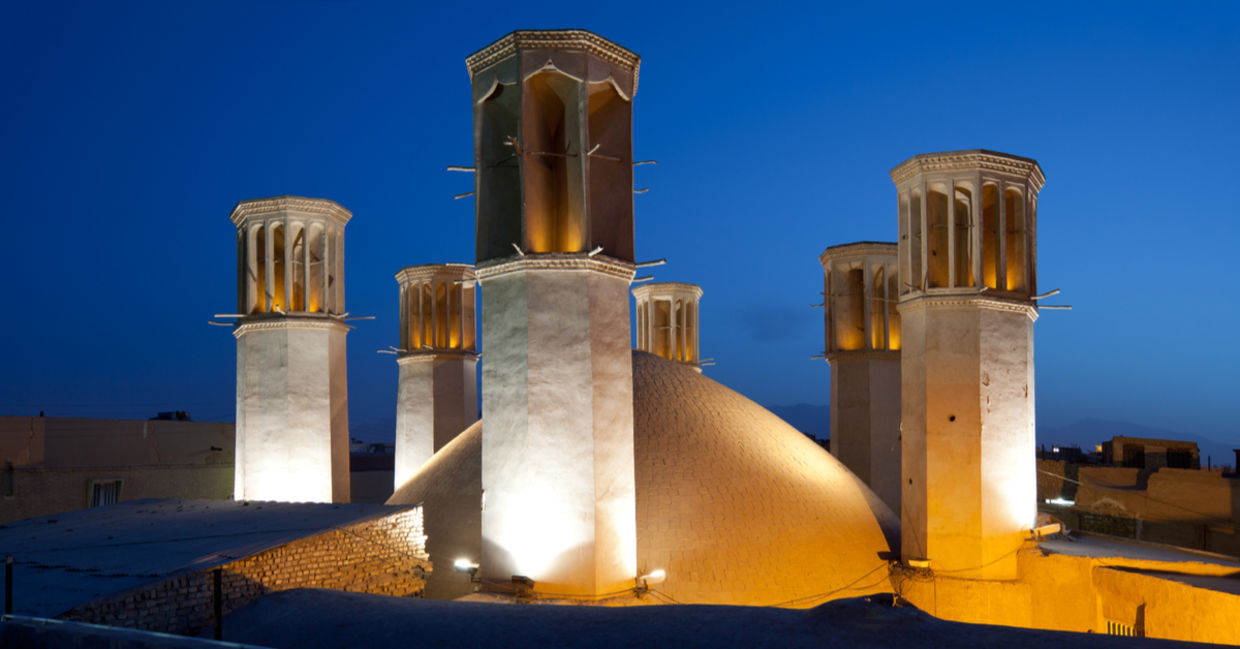 The Shesh Badgiri reservoir of Yazd in Iran with six wind catchers The Shesh Badgiri reservoir of Yazd in Iran with six wind catchers