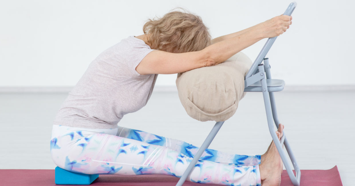 The chair yoga pose is good for you. The chair yoga pose is good for you.