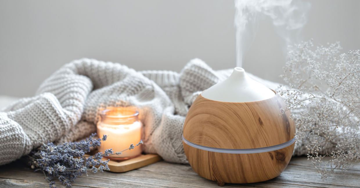Aroma oil diffuser with lavender. Aroma oil diffuser with lavender.