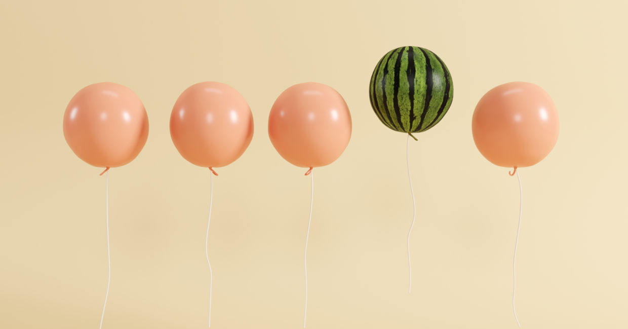 Outstanding balloon watermelon in air as a creativity concept Outstanding balloon watermelon in air as a creativity concept