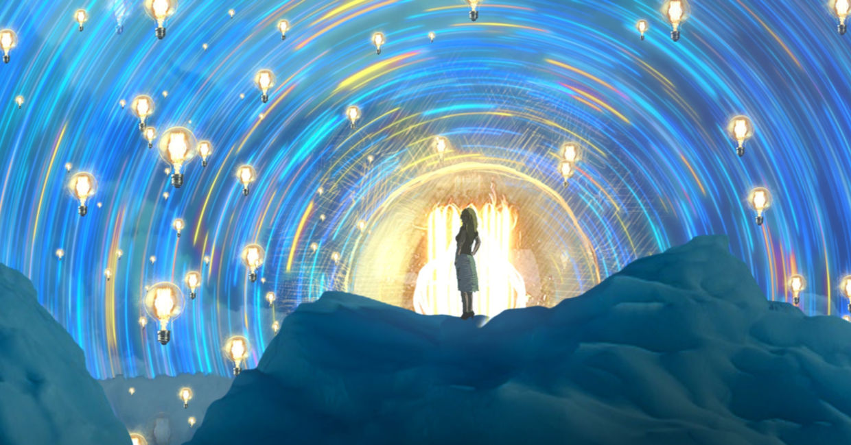 Illustration of a woman standing in a dreamlike world. Illustration of a woman standing in a dreamlike world.