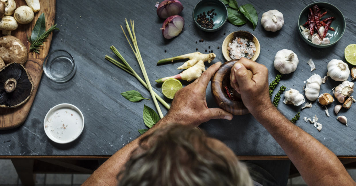 Cooking a traditional Asian spiritual meal with garlic. Cooking a traditional Asian spiritual meal with garlic.