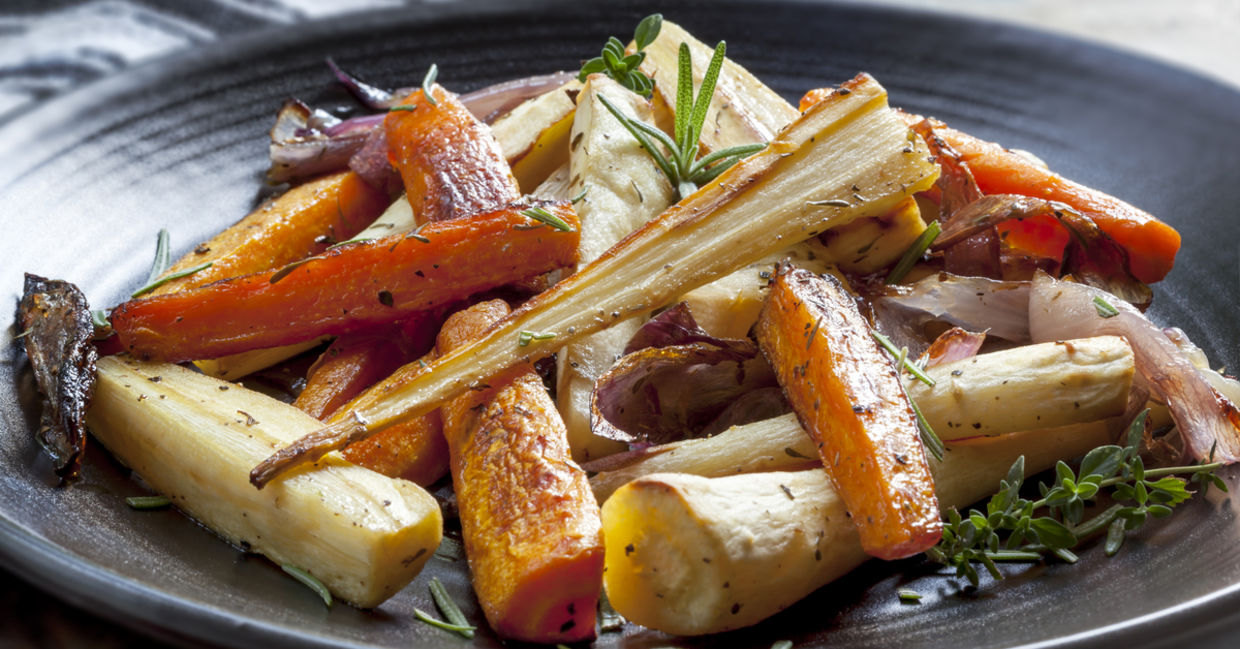 Roasted winter vegetables are full of gut healthy fiber. Roasted winter vegetables are full of gut healthy fiber.