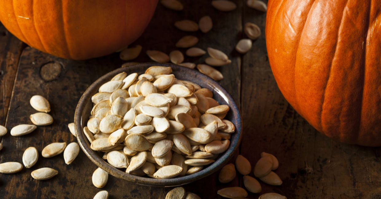 Pumpkin seeds are a healthy snack. Pumpkin seeds are a healthy snack.