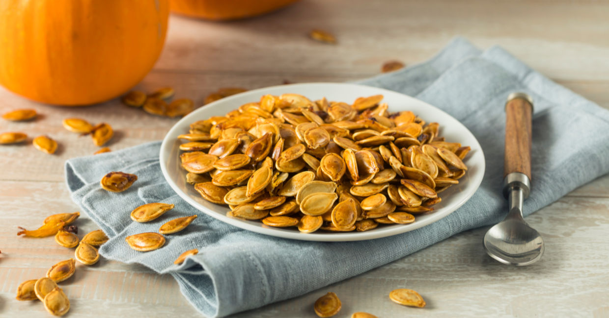 Roasted pumpkin seeds are full of protein Roasted pumpkin seeds are full of protein