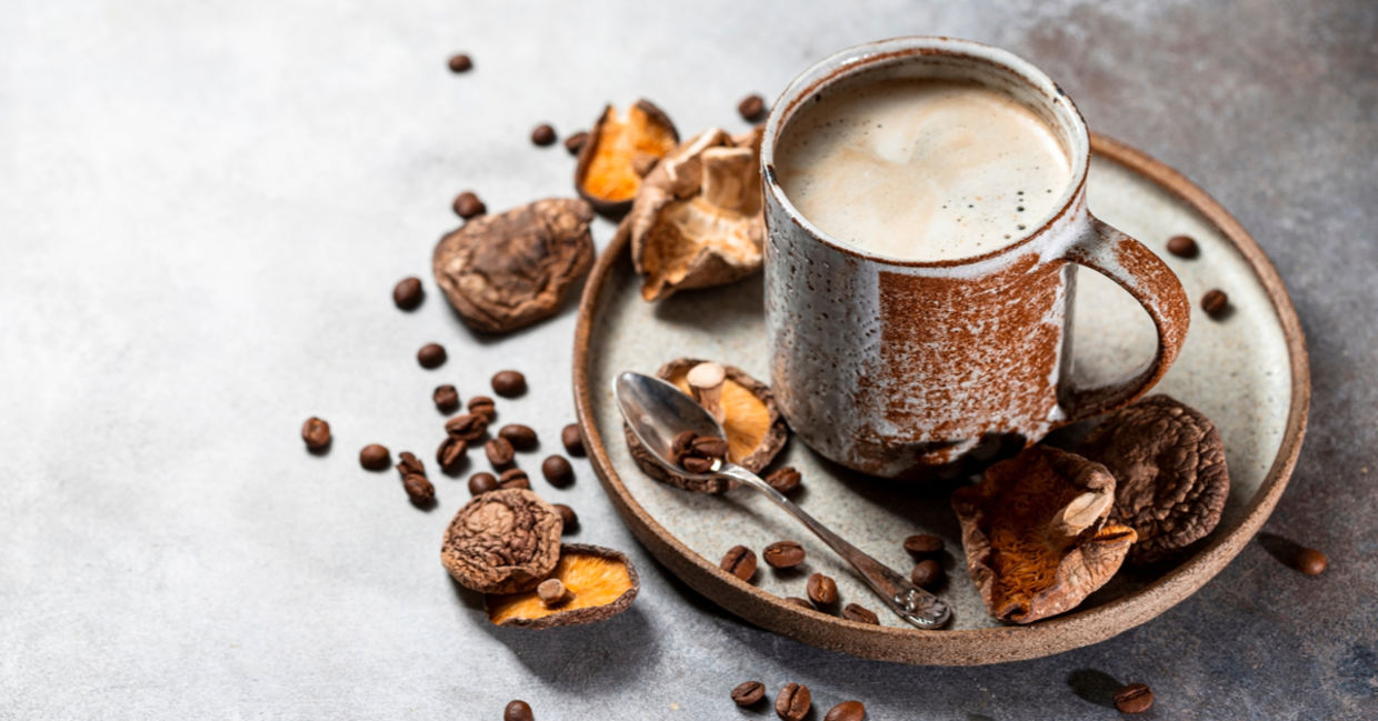 A cup of mushroom coffee, a trending and healthy superfood. A cup of mushroom coffee, a trending and healthy superfood.