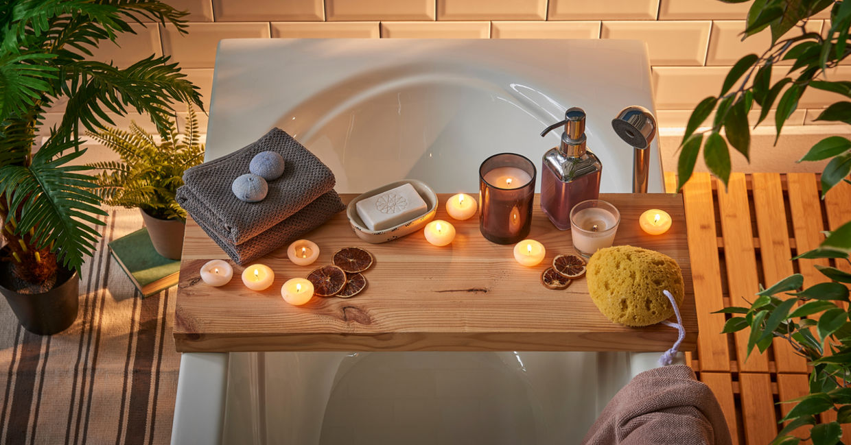 Take a relaxing spa bath. Take a relaxing spa bath.
