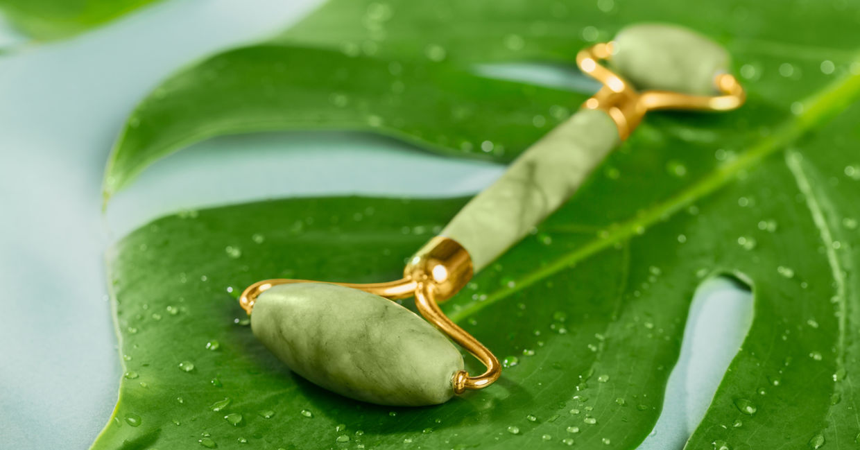 A jade roller used for a healing facial massage. A jade roller used for a healing facial massage.