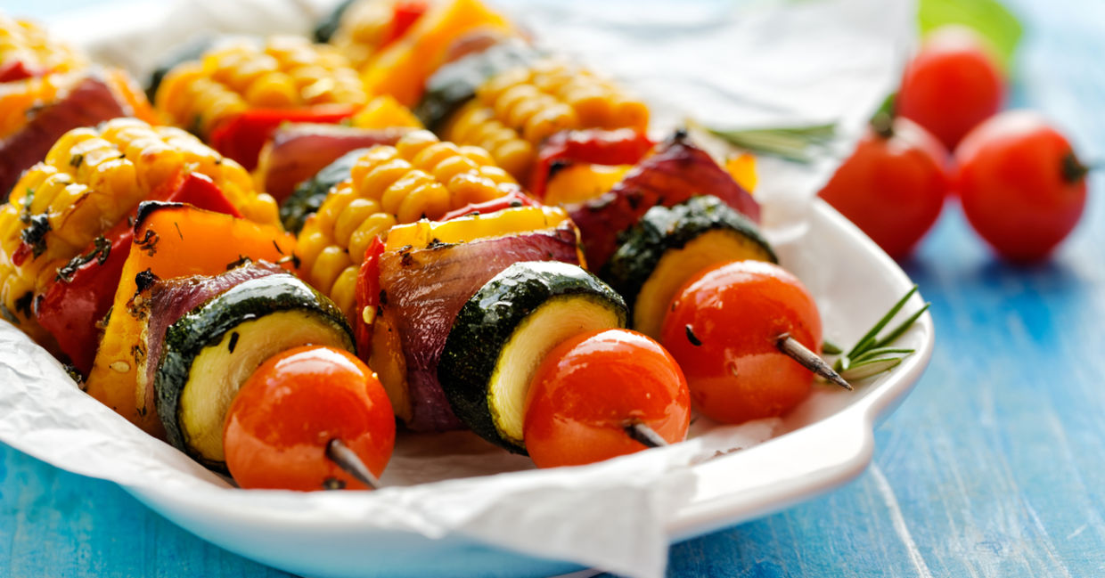 Roasted vegetable vegetarian skewers. Roasted vegetable vegetarian skewers.
