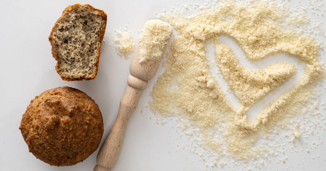 Healthy, gluten-free almond flour beside muffins. Healthy, gluten-free almond flour beside muffins.