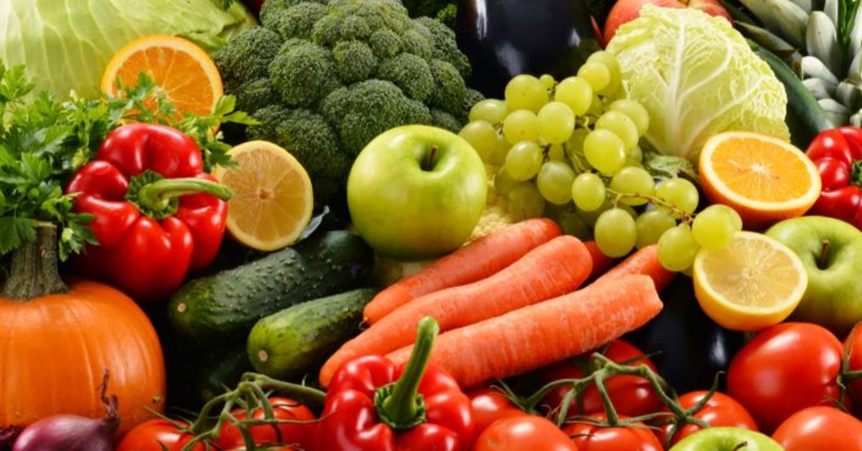 Healthy fruits and vegetables.