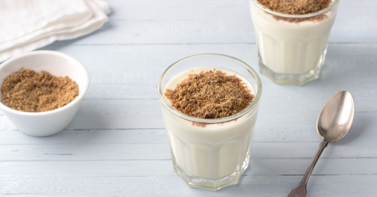 Yogurt topped with freshly ground flaxseed. Yogurt topped with freshly ground flaxseed.