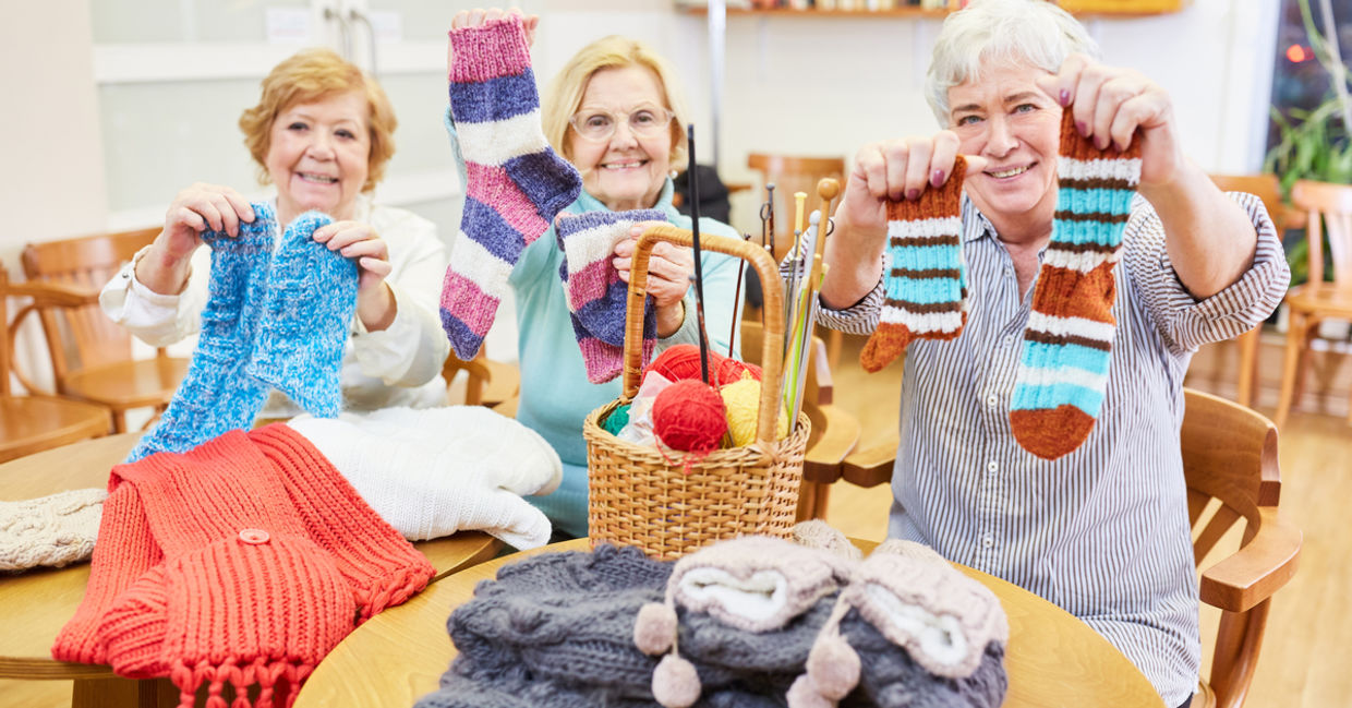 Friends knitting together can boost your self-esteem. Friends knitting together can boost your self-esteem.