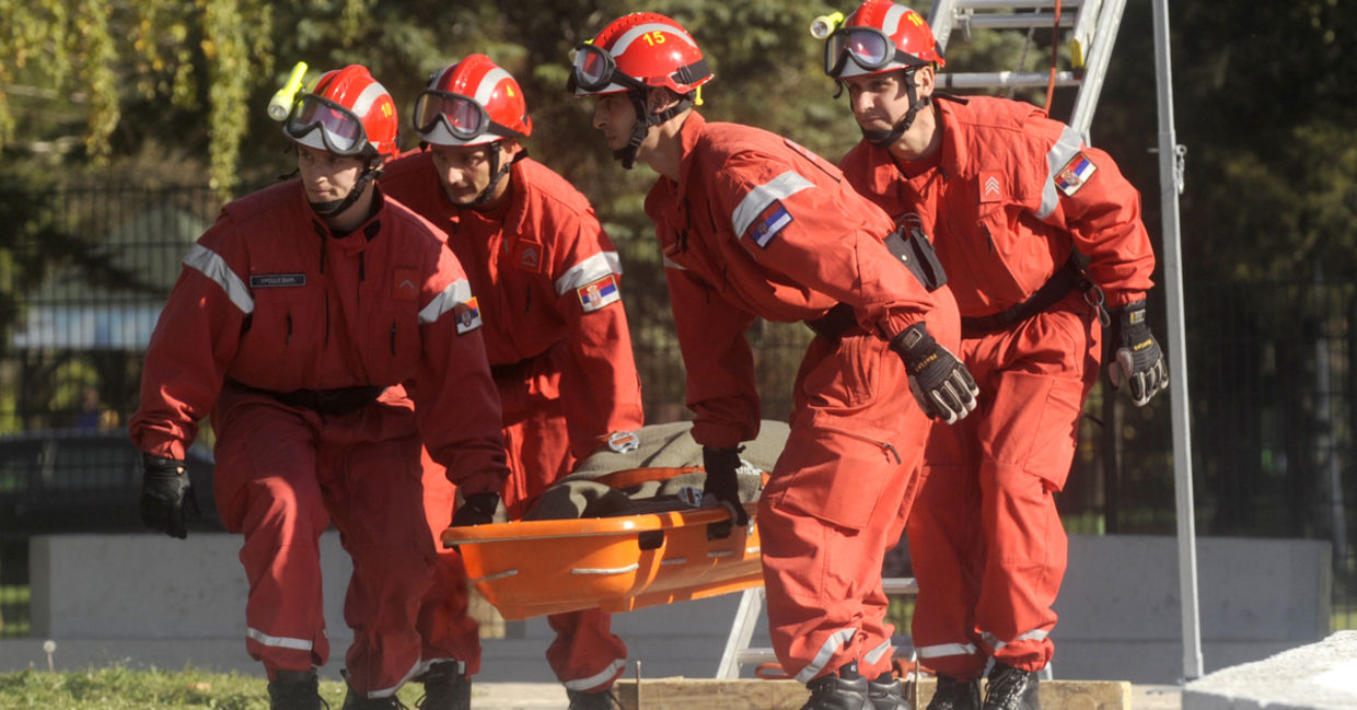 Search and rescue workers. Search and rescue workers.