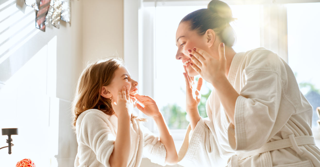Mother and daughter with healthy skin. Mother and daughter with healthy skin.