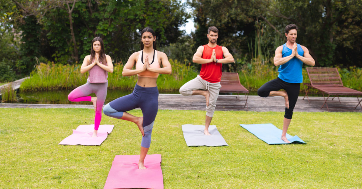 Outdoor yoga session. Outdoor yoga session.