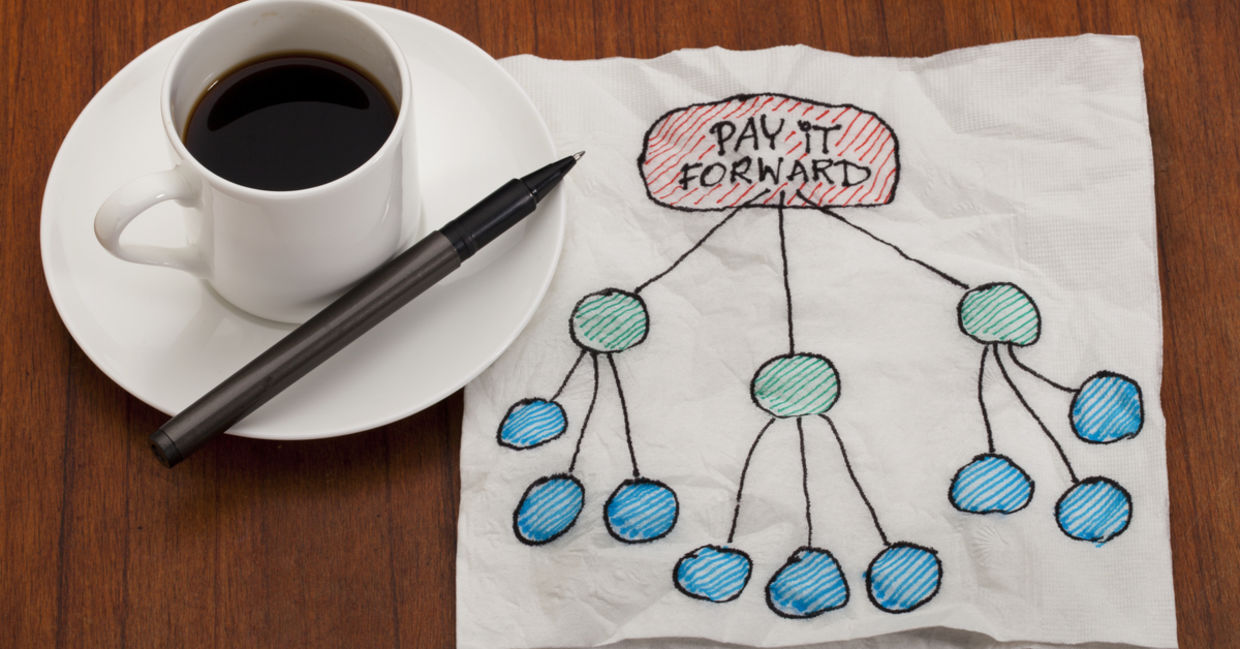Pay it forward at the coffee shop. Pay it forward at the coffee shop.