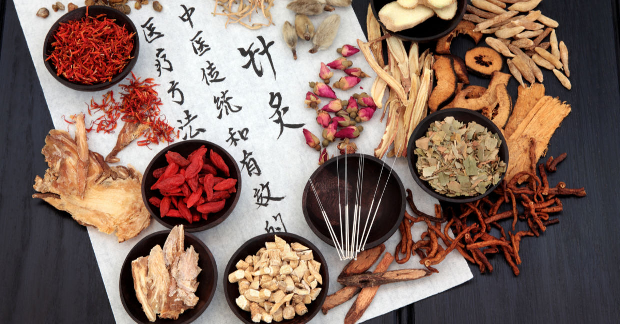 Traditional Chinese medicine herbs, and acupuncture needles. Traditional Chinese medicine herbs, and acupuncture needles.