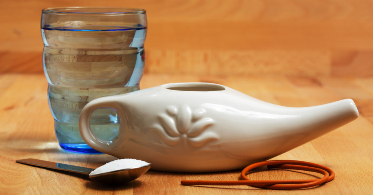 Rinse your nose with a neti pot. Rinse your nose with a neti pot.