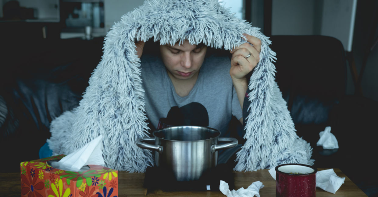 Inhaling steam to clear allergic congestion. Inhaling steam to clear allergic congestion.
